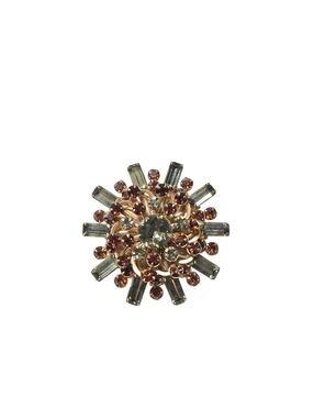 Vintage Starburst Brooch Pin with Amber & Gray Colored Rhinestone? Crystals?